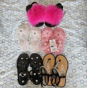 EUC-5 Pair For $15-Assortment Of Pink, White & Black Kids Sandals Size 11-12